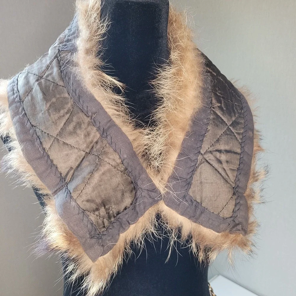 Vintage Genuine Fox Fur Collar Stole Silky‎ Soft Warm Brown Quilted 32